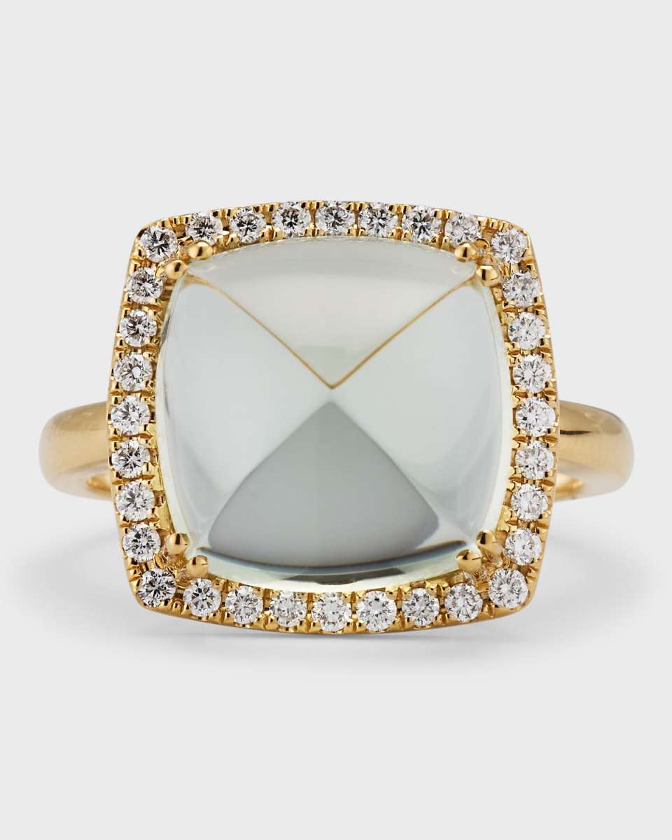 18K Yellow Gold Ring with Green Amethyst and Diamonds, Size 7, 7.9tcw